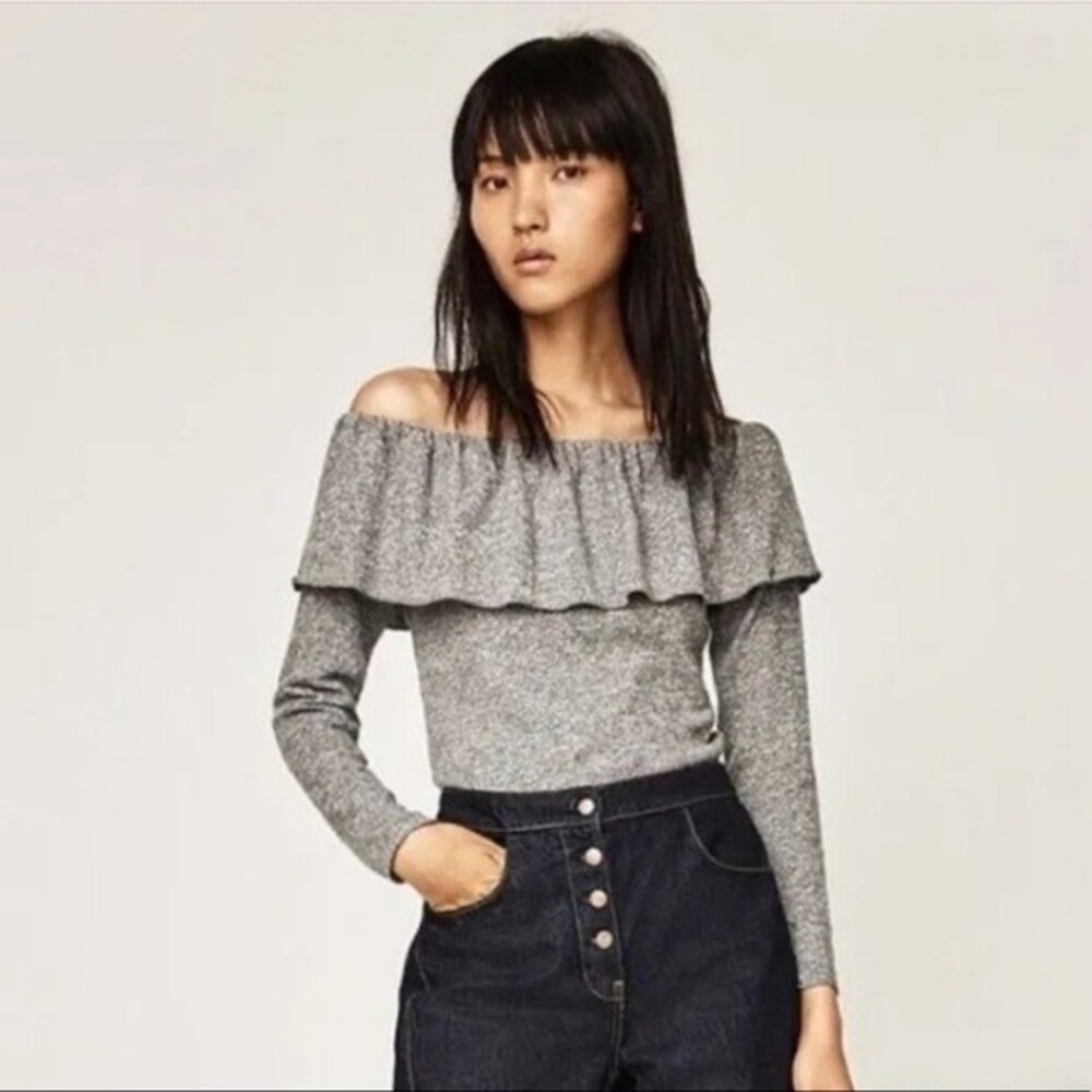 Zara Collection Gray Ruffle Bodysuit small